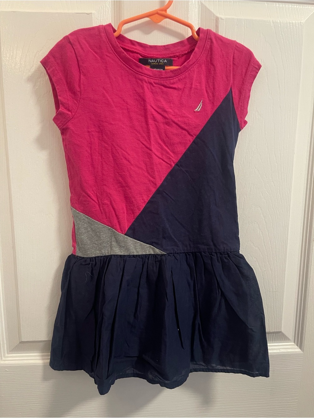 Nautica Girls Pink, Navy & Gray Colorblock Short Sleeve Dress